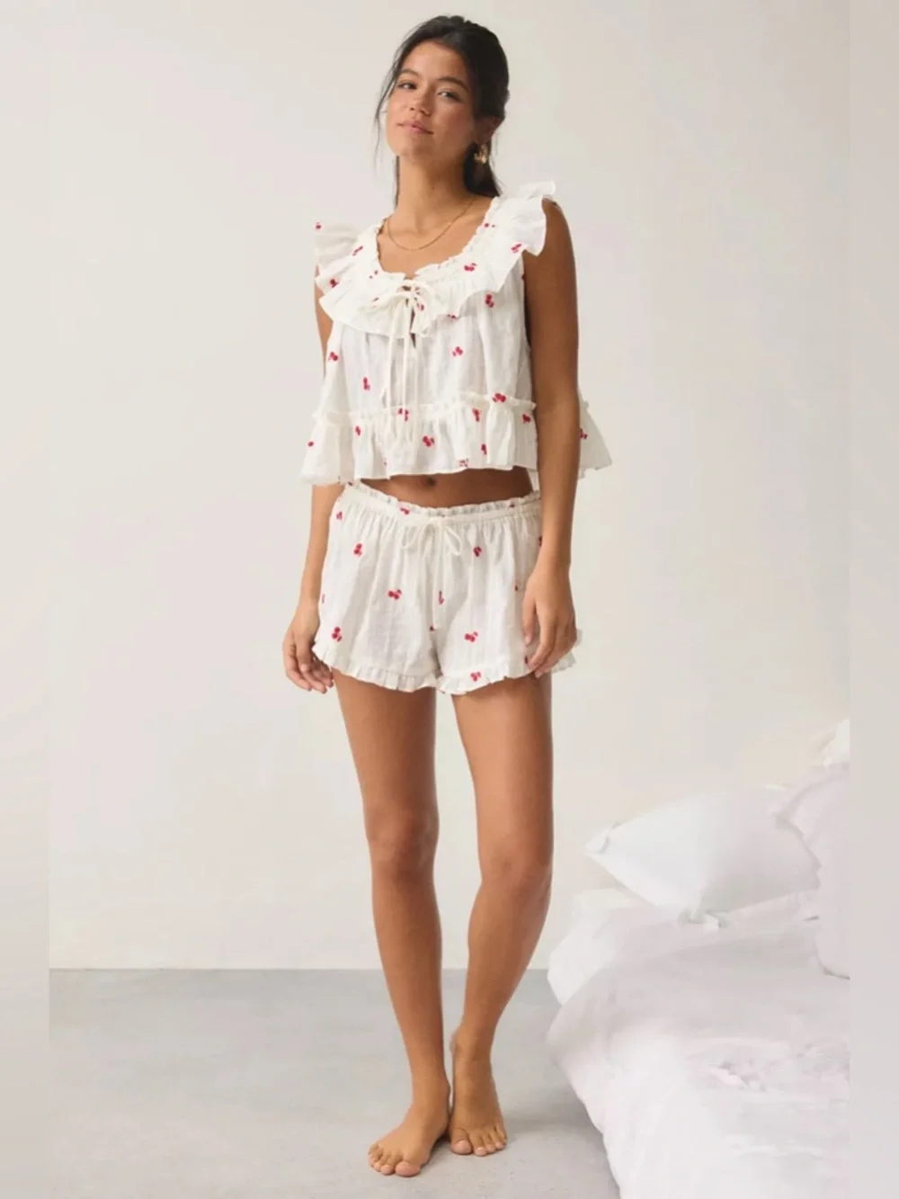 UO Out From Under Love Letters Ruffle Babydoll Top + Micro Shorts PJ Set - Picture 4 of 6